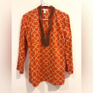 Charter Club Women’s V Neck 3/4 Sleeve Gold Metallic Accents Size Small